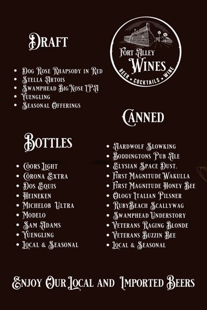Fort Alley Wines Menu